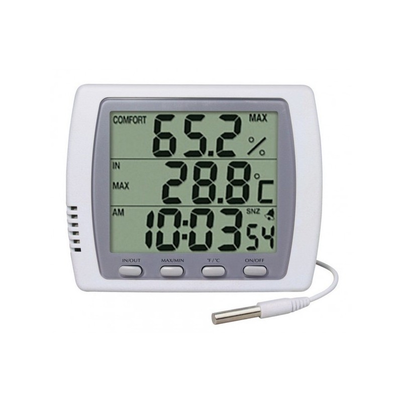 Double thermomètre / hygromètre / Horloge - Grand affichage